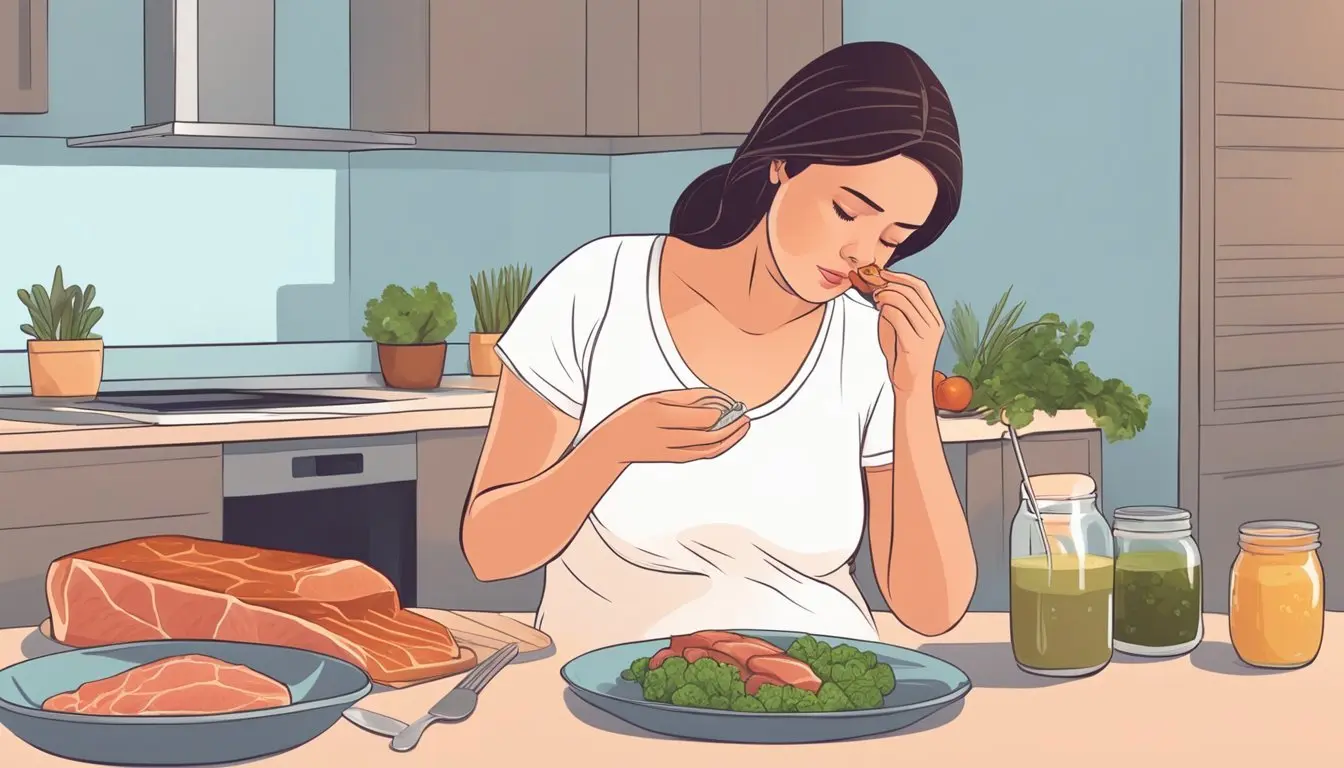 Pregnant woman enjoying a colorful, healthy meal